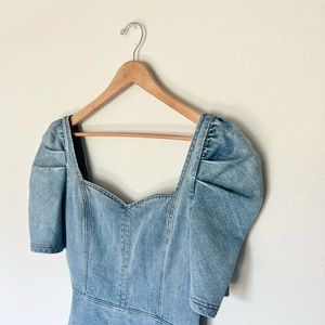 Alice + Olivia Maribel Puff Sleeve Fit & Flare Denim Mini Dress